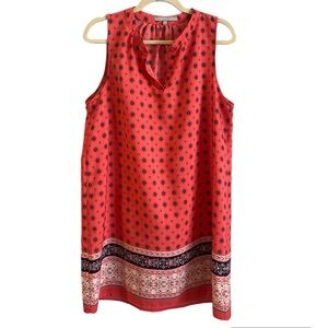 Coral/Navy dress, lightweight w/ design at bottom. Sweet Rain brand, size large